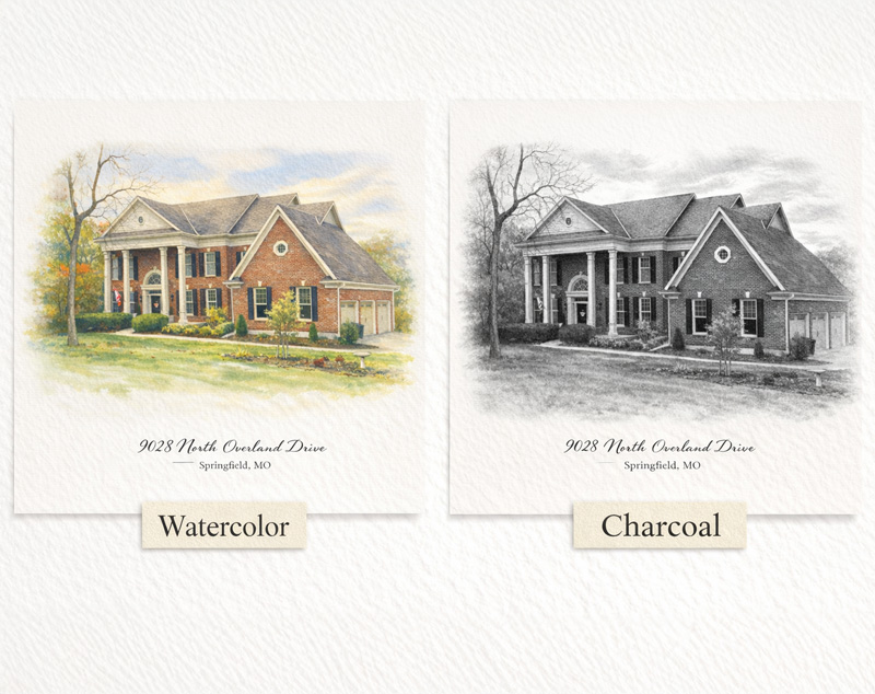 Watercolor & Charcoal House Portraits